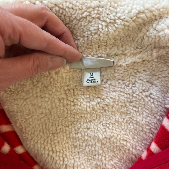 LL Bean Womens Full Zip Red White Striped Fleece Jacket Size M Outdoors Holiday - Picture 7 of 11